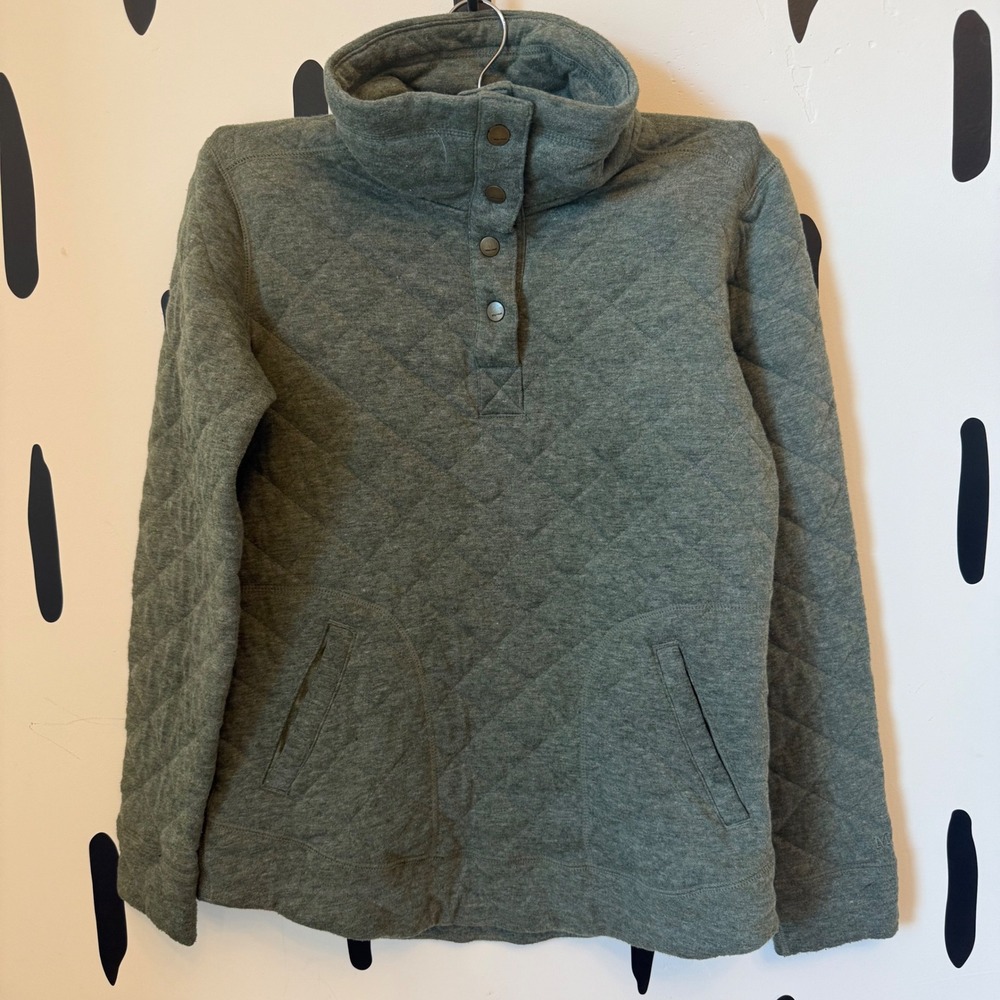 Marmot Quilted Pullover Sweatshirt Women's Olive Green Snap Button Mock Neck